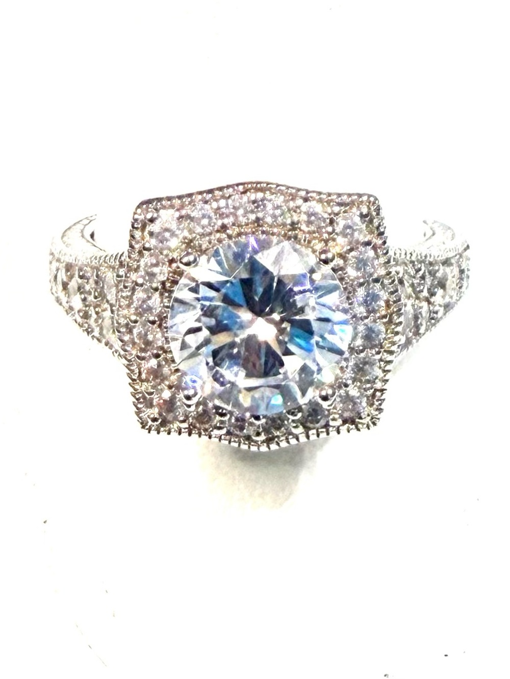 Sterling Silver Halo Engagement Ring with Clear CZ - Silver